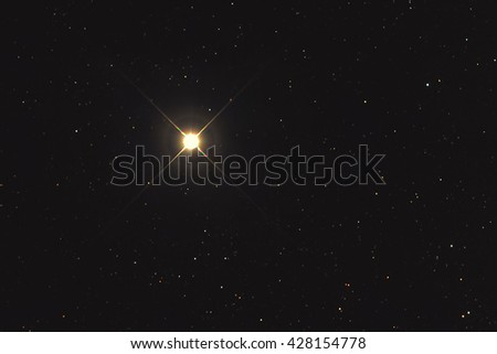 A very bright yellowish star named Alpha Centauri or Regil Kentaurus in the constellation Centaurus taken with CCD camera and medium focal length telescope