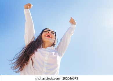 Very Cheerful Business Woman Celebrating Victory