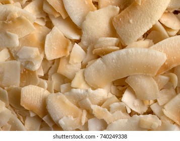 A Very Close View Of Freshly Toasted Coconut Flakes.