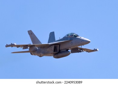 Very close view of a U.S. Navy EA-18G Growler  approaching 