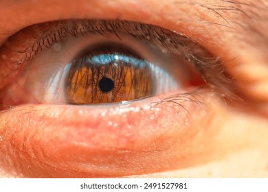 A very close-up macro photo capturing the intricate details of a man's eye, showcasing the vibrant colors and textures up close. - Powered by Shutterstock