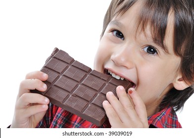 Very Cute Kid With Chocolate, Isolated