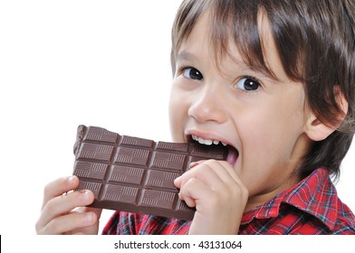 Very Cute Kid With Chocolate, Isolated