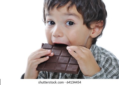 Very Cute Kid With Chocolate, Isolated