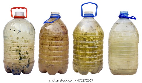 Very Dirty Dangerous Water In Plastic Bottles Isolated Set