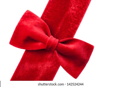 Very Fine Shiny Red Velvet Ribbon On White Background 