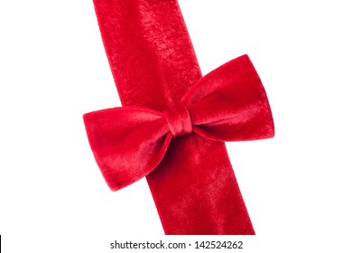 Very Fine Shiny Red Velvet Ribbon On White Background 