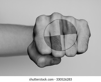 Very hairy knuckles from the fist of a man punching - Shutterstock ID 330526283