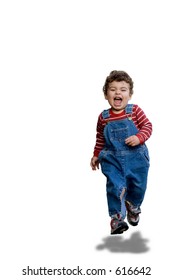 Very Happy Young Boy Toddler Running Towards The Camera