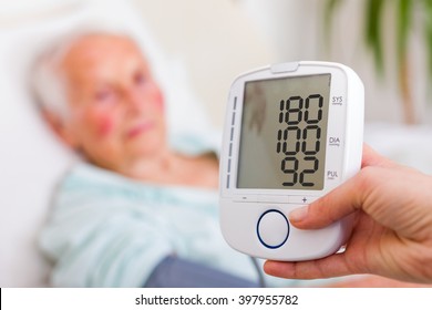 Very High Blood Pressure Registered By Nursing Home Geriatrician Doctor.