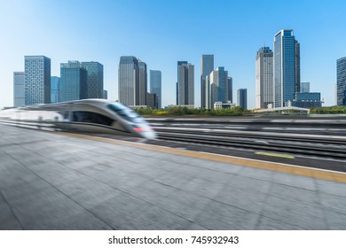 Very High-speed Train Go Through The Downtown City Space , China