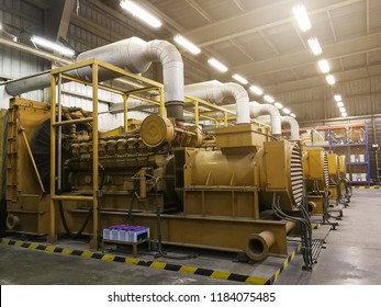 A very large electric diesel generator in factory for emergency,equipment plant modern technology industrial