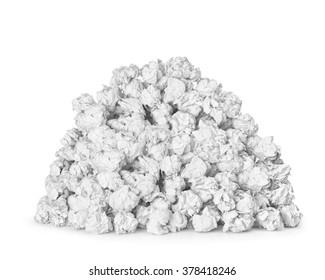A very large pile of crumpled paper ball isolated on white background