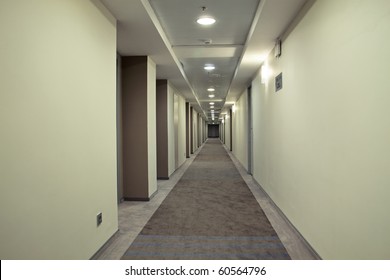 Very Long Corridor In A Hotel