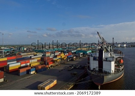 very nice view of monrovia harbour in liberia                         