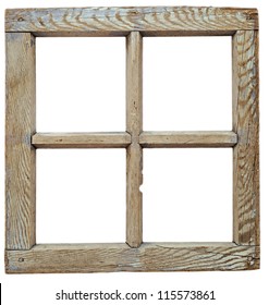 Very Old Grunge Wooden Window Frame Isolated In White