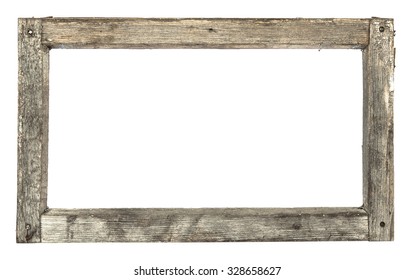 Very Old Grunge Wooden Window Frame Isolated In White