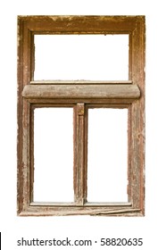 Very Old Grunged Wooden Window Frame Isolated In White