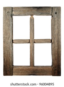 Very Old Grunged Wooden Window Frame Isolated In White