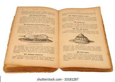 Very Old Hungarian Recipe Book (published 1894), Isolated On White.