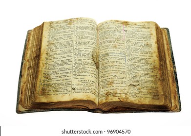 Very Old Open Bible Book Isolated On White