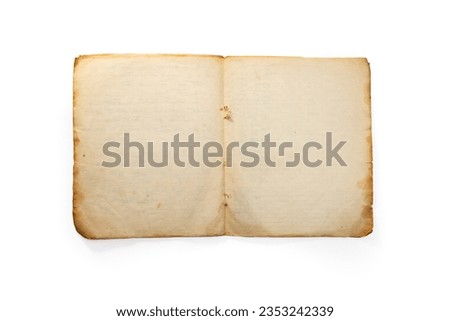 Very old, opened math notebook pages, paper texture isolated on white