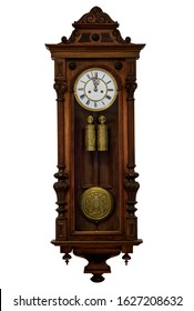 Very old original grandfather clock in wooden case, europe, isolated