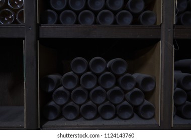 Very Old Rare Wine Bottles Stored Quietly In A Wine Cellar