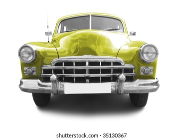 very old retro automobile isolated on white background