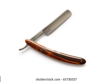 Very old rusty classic straight razor isolated on white background with clipping path