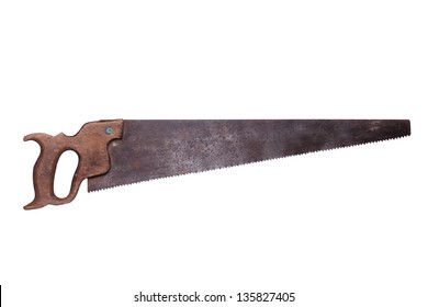 very old saw with wooden handle