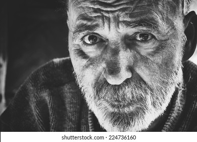 Very Old Senior Man Black And White Portrait