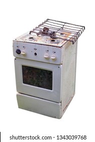 The Very Old White Gas Stove Sitting On White Background Isolated Close-up