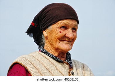 Very old woman with expression on her face