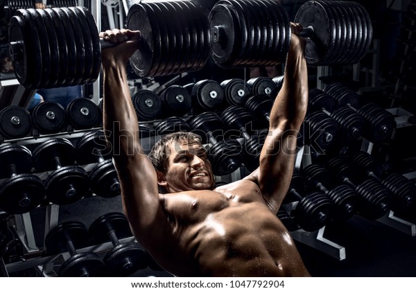 Very Power Guy Bodybuilder Perform Exercise Stock Photo (Edit Now ...