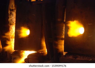 Very Rare Close View Of Working Open Hearth Furnace At The Metallurgical Plant