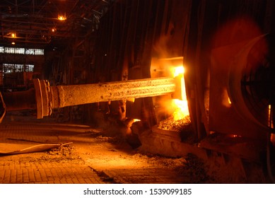 Very Rare Close View Of Working Open Hearth Furnace At The Metallurgical Plant