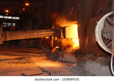 Very Rare Close View Of Working Open Hearth Furnace At The Metallurgical Plant