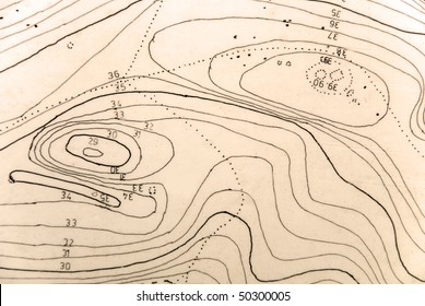 Very Simple Old Topographical Map With Hight Curves (contour Intervals). Used For Orienteering.