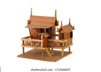 Very Small Thai Souvenir From Wood On White Background With Clipping Path.