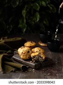 Very Tasty Ricotta Chocolate Muffin With Tea. 