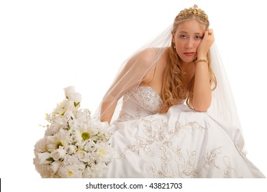 A very unhappy Bride sitting and feeling depressed