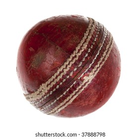 Very Used Cricket Ball, Isolated On White