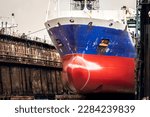 Vessel in a ship repair drydock in the port