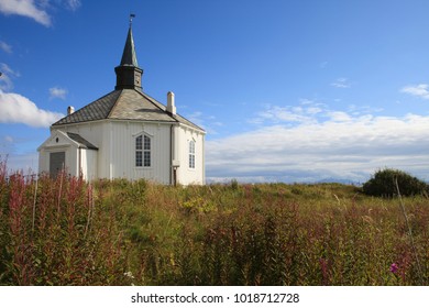 Vesteralen Islands / Norway - August 31, 2017: Dverberg church located at Dverbergon. The church is an octagonal timber. Vesteralen Islands, Nordland, Norway, Scandinavia,  - Shutterstock ID 1018712728