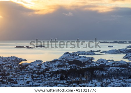 Vestfjord coastal area near Kabelvag on Lofoten Islands, Austvagoya, Nordland, Norway