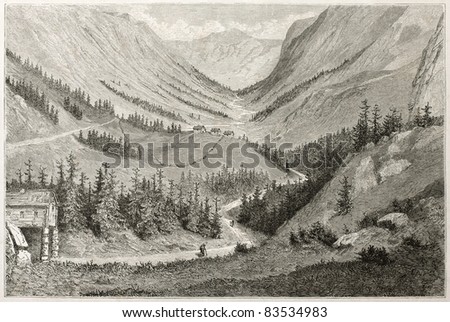 Vestfjord valley old view, Norway. Created by Dore after Riant, published on Le Tour du Monde, Paris, 1860