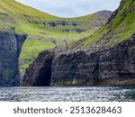 Vestmanna Sea Cliffs - view from teh boat.  Streymoy. Faroe Islands. Kingdom of Denmark. Europe.