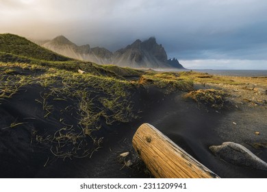 Vestrahorn on Stokksnes - Iceland in stormy weather conditions