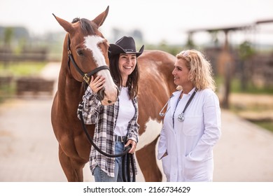 Vet and horse owner are having a chat and laugh together after the routine check. - Powered by Shutterstock